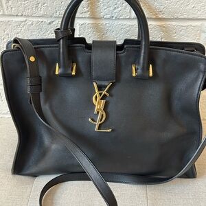 Yves Saint Laurent Black Satchel with Gold Accents